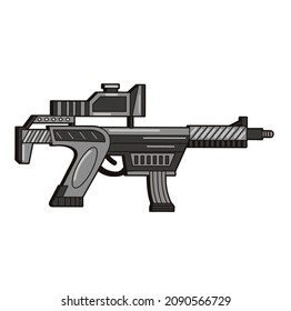 Futuristic gun. Vector cartoon flat line logo illustration