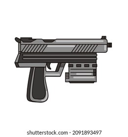 Futurista arma. Ilustración del logotipo de la línea plana de dibujos animados