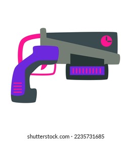 Ilustración vectorial de pistolas futuristas. Fusil láser de juguete para niños aislados en un fondo blanco. Entretenimiento, espacio, concepto de armas para el diseño de juegos