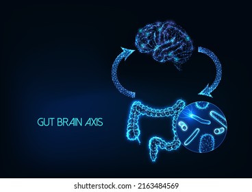 Futuristic gut brain axis, microbiome and mood connection concept with intestine, brain, gut flora