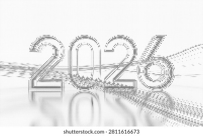 Futuristic halftone dots design with year twenty twenty six reflection