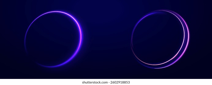 Futuristic Halo Motion: A Dynamic Collection of Brightly Glowing Circular Streaks in Shades of Blue, Purple, and Orange, Floating Elegantly in a Vast, Cosmic, Digital Dreamscape