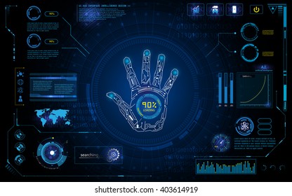 futuristic hand scan identify with hud  element interface screen monitor design background template