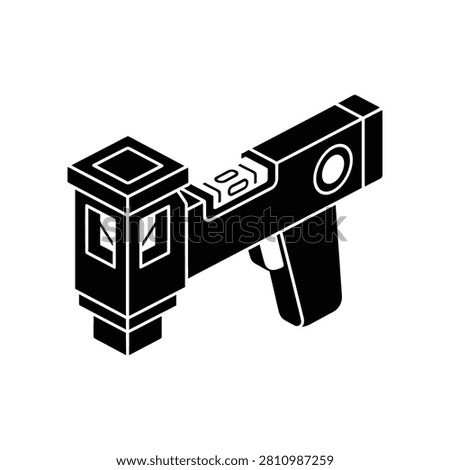 A futuristic handheld scanner tool rendered in a minimalist isometric view. Ideal for digital innovation and gadget exploration.