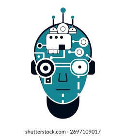 futuristic head silhouette filled with mechanical