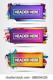 Futuristic Header Frame Design with Abstract shapes and drops of colors behind the space for text. Modern Artistic flyer or party thai background.