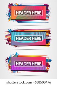 Futuristic Header Frame Design with Abstract shapes and drops of colors behind the space for text. Modern Artistic flyer or party thai background.