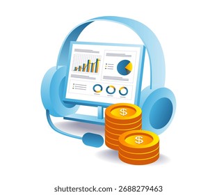 headset futurista com exibição analítica para dados de negócios e finanças