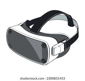 Futuristic headset watching digital video game icon isolated