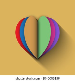 futuristic Heart Icon multi color with Shadow. Conceptual 3D heart Logo Vector Illustration.