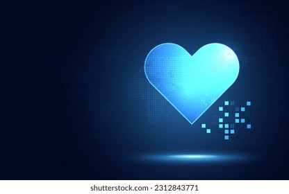 Futuristic heart shape blue digital transformation abstract technology background. Innovative technology and sign symbol concept. Vector illustration