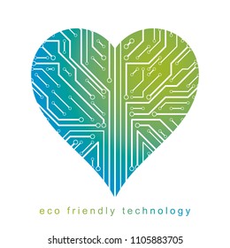 Futuristic heart shape vector illustration, new technology. Renewable alternative energy concept.