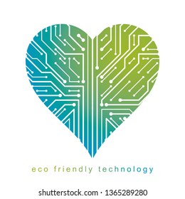 Futuristic heart shape vector illustration, technology and science conceptual design. Eco friendly technology concept.