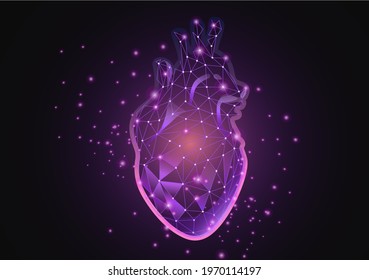 futuristic heart wireframe vector illustration.