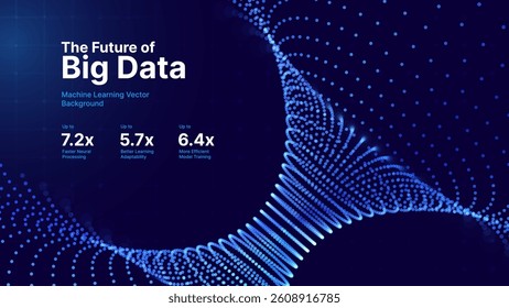 Futuristic Helix of Glowing Data Points on a Dark Grid. AI, Deep Learning, and Big Data Concept for Analytics and Innovation. Vector Illustration.