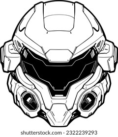 futuristic helmet icon in black over white