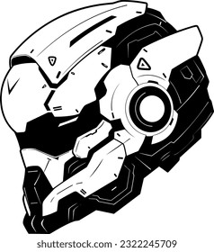 futuristic helmet icon in black over white