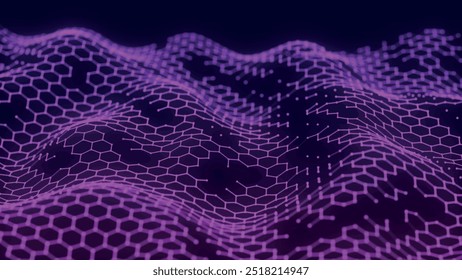 Futuristischer sechseckiger Hintergrund. Abstrakter technologischer Hintergrund. Technologiekonzept. Big Data. 3D-Welle. Vektorgrafik.