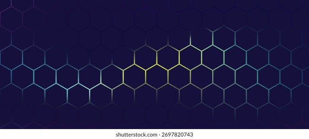Futuristic hexagon background with glowing gradient lines on a dark surface, perfect for technology, science and digital design projects.