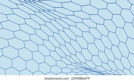 Futuristic hexagon background. Futuristic honeycomb concept. Wave of particles. 3D rendering. Data technology background. Vector illustration.