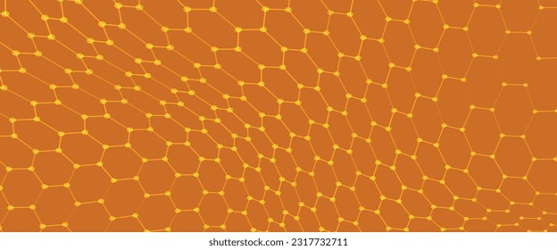 Fondo hexágono futurista. Concepto futurista de panal de miel. Ola de partículas. Banner de tecnología o ciencia. Representación 3D. Ilustración vectorial.