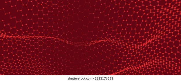 Futuristic hexagon background. Futuristic honeycomb concept. Wave of particles. 3D rendering. Data technology background