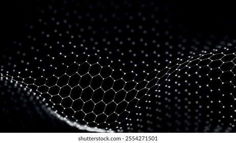 Futuristic hexagon background. Futuristic honeycomb concept. Abstract wave. Black and white geometric background. 3d vector illustration.