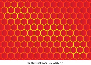 Futuristic hexagon background with red gradient effect and yellow light. Modern abstract pattern suitable for technology, science and minimalist design