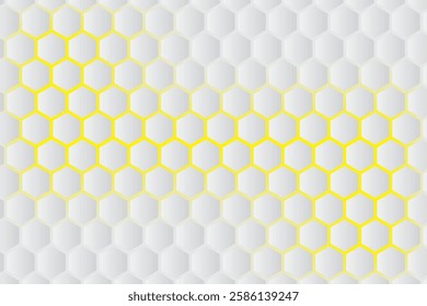Futuristic hexagon background with white gradient effect and yellow light. Modern abstract pattern suitable for technology, science and minimalist design