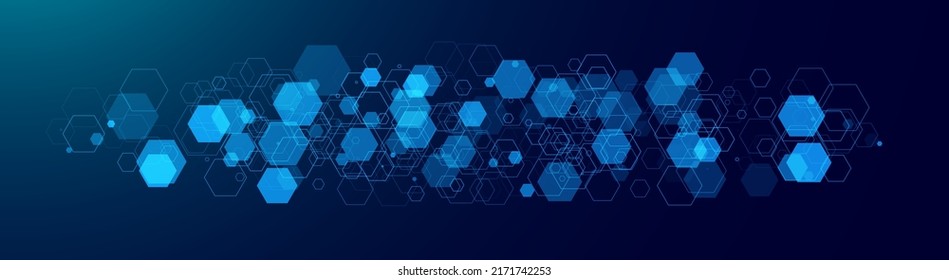 Futuristic Hexagon Grid. Blue Network Connection Concept. Big Data Digital Technology Background. Vector Illustration
