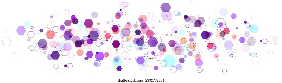 Futuristic Hexagon Grid. Colorful Network Connection Concept. Big Data Digital Technology or Science Background. Wide Banner Vector Illustration