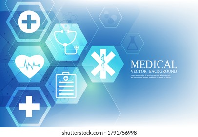 Futuristic hexagon medical healthcare pattern design with themed icons.