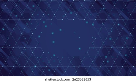 Futuristic hexagon themed background with digital blue grid and glowing lights perfect for technology presentations and innovation projects without any special characters