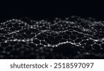 Futuristic hexagon wave. Abstract hexagon wave pattern. Dark cyberspace. Abstract wave with dots and line. 3d vector illustration.