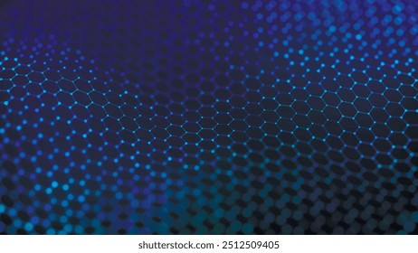 Onda hexagonal futurista. Abstractas patrón de onda hexagonal. Ciberespacio oscuro. Onda Abstractas con puntos y línea. Ilustración vectorial 3D.
