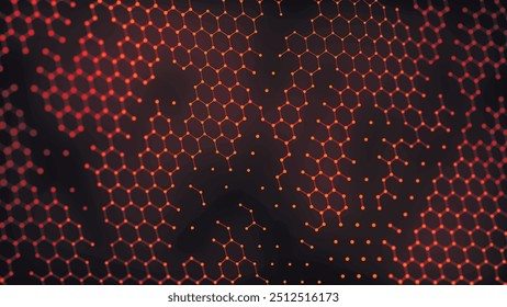 Futuristic hexagon wave. Abstract hexagon wave pattern. Dark cyberspace. Abstract wave with dots and line. 3d vector illustration.