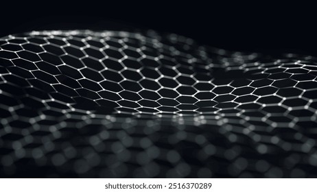 Futuristic hexagon wave. Abstract hexagon wave pattern. Dark cyberspace. Abstract wave with dots and line. 3d vector illustration.