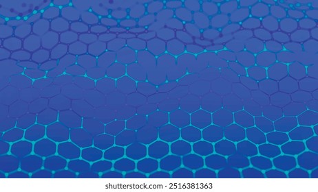 Onda hexagonal futurista. Abstractas patrón de onda hexagonal. Ciberespacio ligero. Onda Abstractas con puntos y línea. Ilustración vectorial 3D.