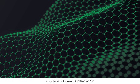 Futuristic hexagon wave. Abstract hexagon wave pattern. Dark cyberspace. Abstract wave with dots and line. 3d vector illustration.