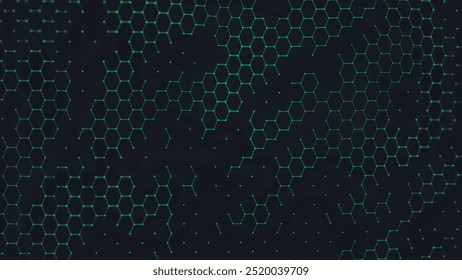 Futuristic hexagon wave. Abstract hexagon wave pattern. Dark cyberspace. Abstract wave with dots and line. 3d vector illustration.