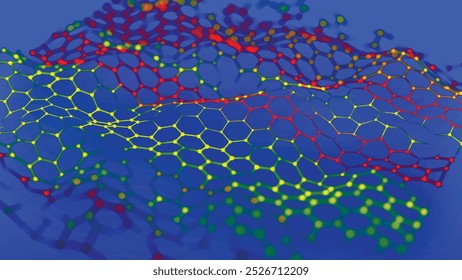 Futuristic hexagon wave. Abstract hexagon wave pattern. Light cyberspace. Abstract wave with dots and line. 3d vector illustration.