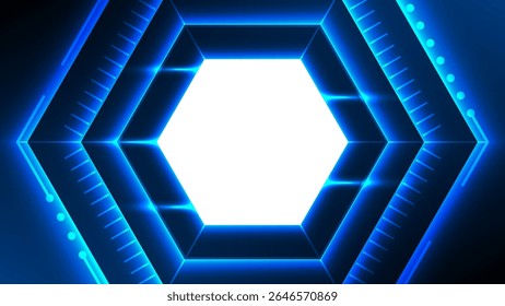 Futuristic Hexagonal Frame with Glowing Blue Neon Lines Tech Geometric Interface Design