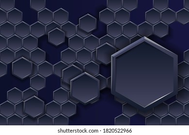 Futuristic hexagonal on dark blue background. Perfect for banner, web, headline, cover, billboard, brochure. Vector illustration