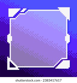 Futuristic High Interface Frame Template in Purple Gradient Backgorund, Pixel Art Style