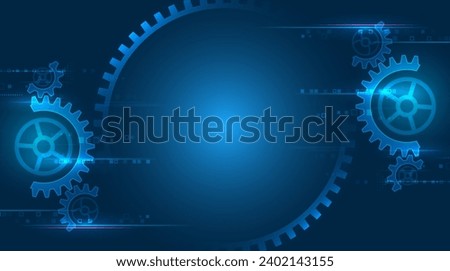 Futuristic high tech concept. Business and industry internet banner. The mechanism consisting of gears on a blue background for the presentation. Cogwheel for science experiment presentation.
