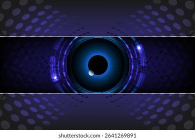 Futuristic High tech digital eye concept with glowing blue interface on a dark element background, Ideal for cybersecurity, AI or tech innovation themes, vector illustration