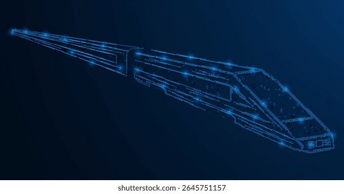 Futuristic high-speed train of the future. Merging of technology and transport. Imitation of electronic circuit tracks.