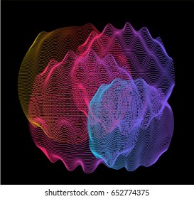 Futuristic high-tech illustration of glitched distorted holographic spheres.