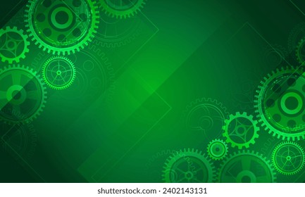 Futuristic high-tech motion design. Business and industry internet banner. The mechanism consisting of gears on a green background for the presentation. Cogwheel for science experiment presentation.