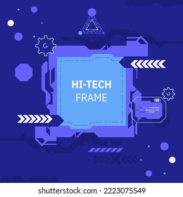 Insignia, marco o borde futurista de alta tecnología. HUD futurista. Banner de tecnología moderna al estilo del ciberpunk. Resumen del cuadro de texto de ciencia ficción con efecto de fallo. Ilustración del vector